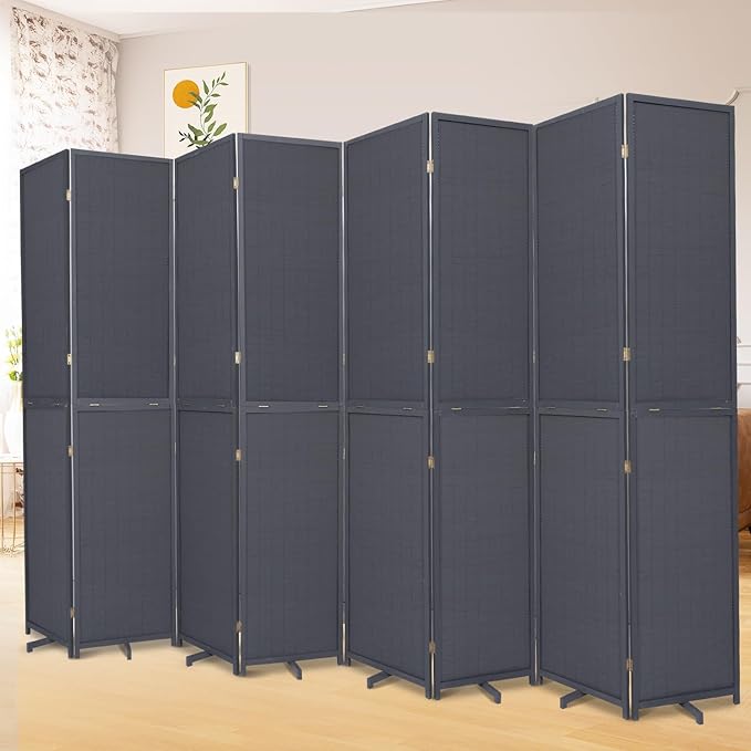 Bamboo Room Divider 8 Panel Wall Divider, 142'' W x 67'' H Folding Design with Extra Stable Base, 100% Bamboo Room Divider Screen for Room Separation, Chinese Room Partitions and Dividers Freestanding