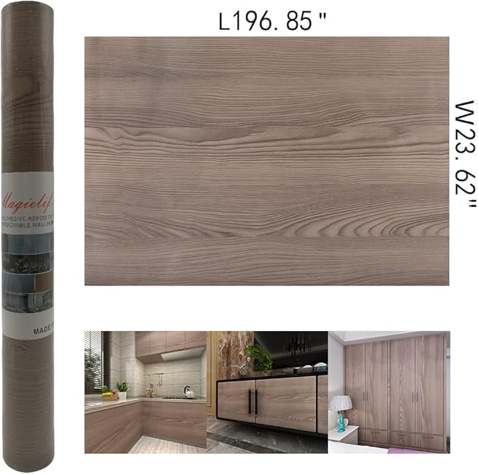 24"x197" Natural Grey Oak Contact Paper for Cabinets Wood Textured Wallpaper Peel and Stick Kitchen Bathroom Wallpaper Vintage Wood Grain Vinyl Wrap Self Stick Wall Paper Renter Friendly