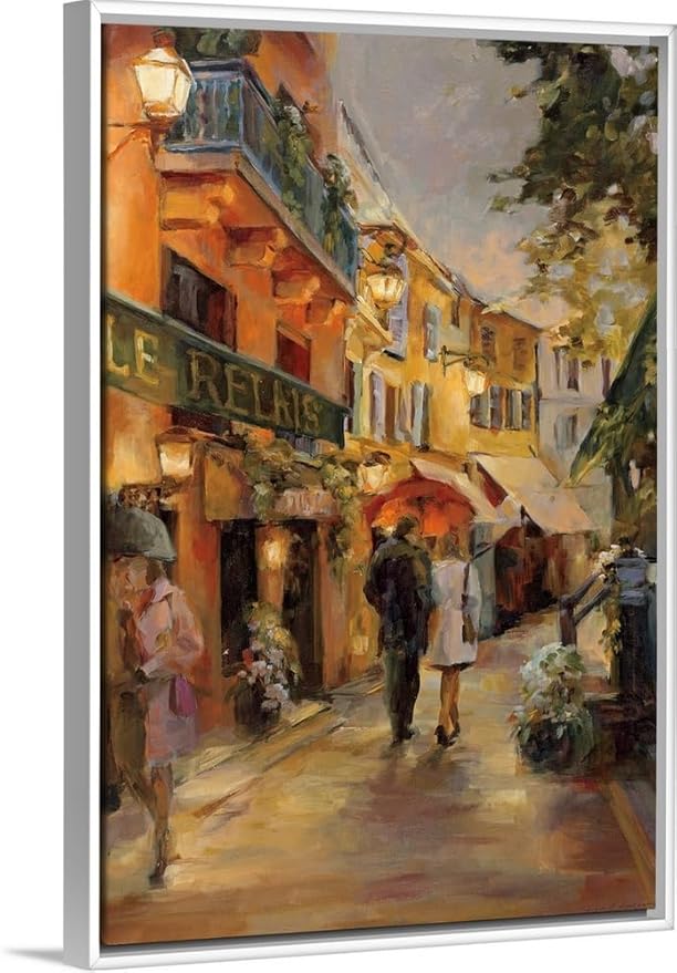 CANVAS ON DEMAND Evening in Paris White Float Framed Canvas Wall Art Print by Marilyn Hageman, Traditional, Home Decor, Street Scene Artwork, Nature Artwork, 16" x24in