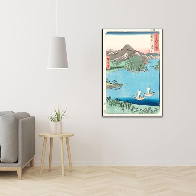 OKRA Utagawa Hiroshige Canvas Wall Art - Tsuruga Kehi Pine Grove Poster - Japanese Famous Views of The Sixty-Odd Provinces Poster Printing Traditional Japanese Wall Decor Unframed