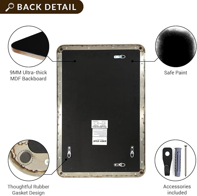 ANDY STAR 48x32 Inch Brushed Nickel Bathroom Mirror, Rounded Rectangle Bathroom Vanity Mirrors for Wall, Anti-Rust SUS304, Seamless Tube Metal Frame, 1’’ Deep Wall Mounted Vertically/Horizontal