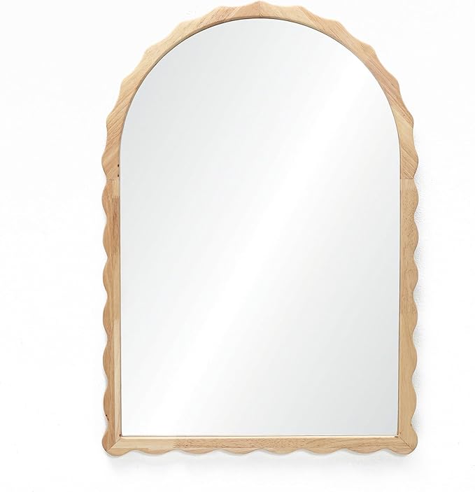 LuxenHome Arched Wall Mirror, 34"x23.5" Large Rubberwood Scalloped Framed Bathroom Mirror, Wall Mounted Decorative Wavy Mirrors, Wooden Arch Mirrors for Entryway Living Room Bedroom Home Decor