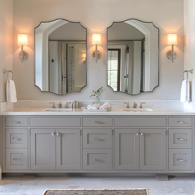 ANDY STAR Chrome Mirror 24x36, Polished Silver Bathroom Mirror, Modern Wavy Mirror with Sophisticated Curved Design, SUS304 Anti-Rust, 1’’ Deep Wall-Mounted Vertically/Horizontally