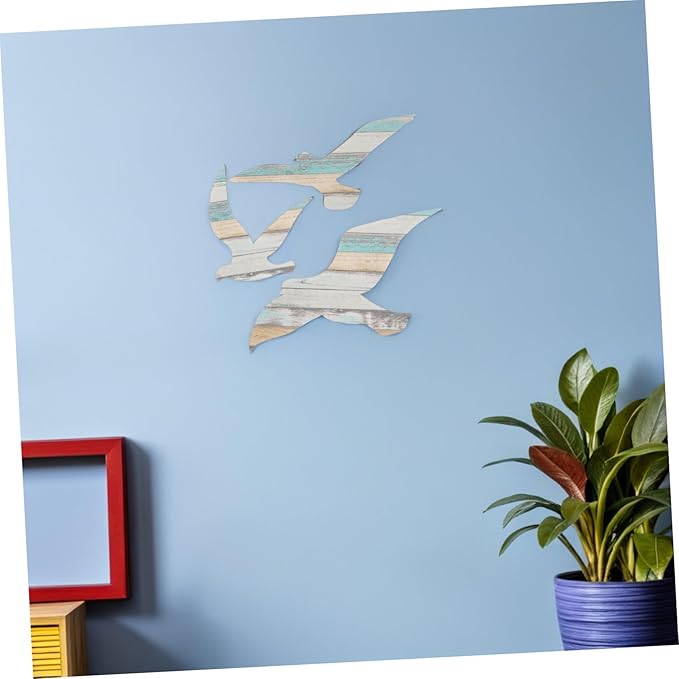 Cabilock 6pcs Wooden Seagull Wall Decor Coastal Nautical Ocean-themed Hanging Art for Family DIY Mediterranean Style Sea Bird Wall Sculpture