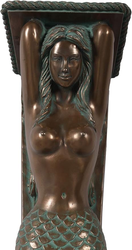 Nautical Tropical Mermaid Pilaster Wall Accent Sculpture (Verde Bronze, Large 43" H)