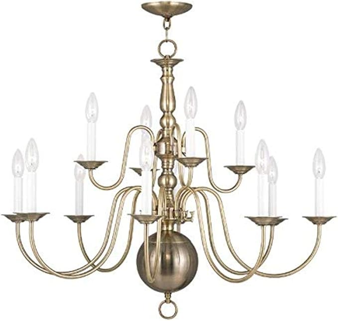 Livex Lighting 5014-01 Williamsburgh 12-Light Chandelier, Antique Brass, 25.75" x 1.0" x 25.75"