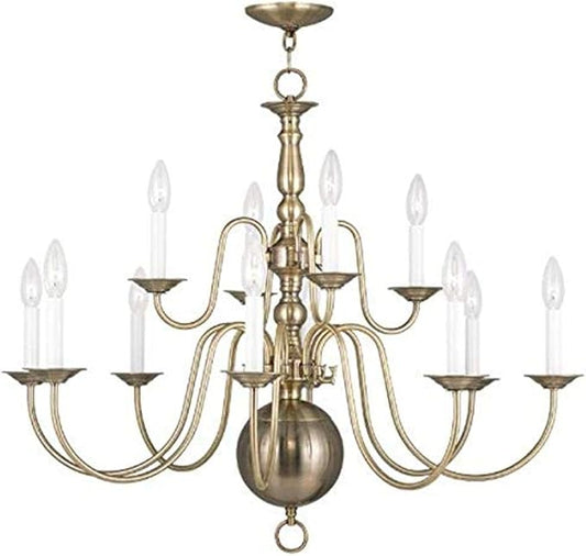 Livex Lighting 5014-01 Williamsburgh 12-Light Chandelier, Antique Brass, 25.75" x 1.0" x 25.75"