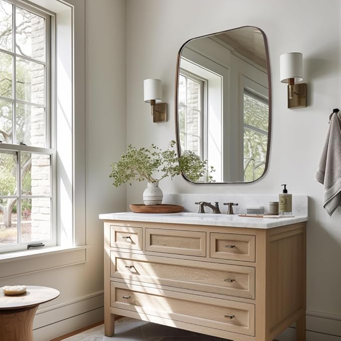 ANDY STAR Bronze Oblong Mirror, 32x40 Inch Brushed Bronze Oval Mirror for Bathroom with Stainless Steel Metal Frame, Wall Mouned for Bathroom, Living Room, Entryway