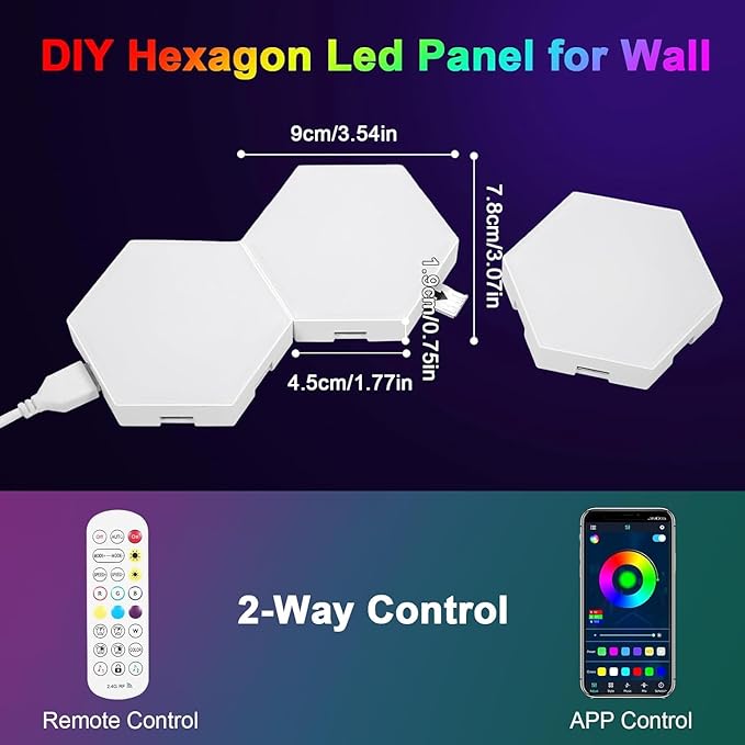 Neoglint 12 Pack Hexagon Lights - RGB Led Hex Lights for Wall with Smart APP Remote Control & Music Sync, Led Wall Decor for Gaming Room, Bedroom, Living Room