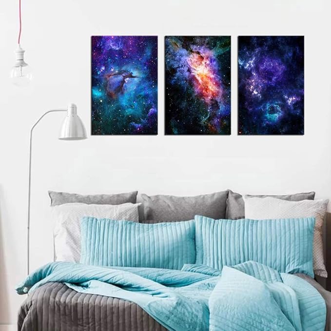 Canvas Wall Art Outer Space Fantastic Artwork Nebula Galaxy Canvas Art Contemporary Artwork Picture Prints for Home Wall Decor 16" x 24" x 3 Panels