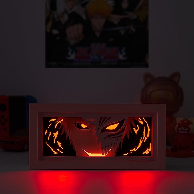 Anime LED Light Box, Manga Shadow Box Frame, Paper Cut, Table Lamp for Anime Enthusiasts, RGB Multi Color, Night Light for Room Decor, Unique Anime Desk Decor (Ichigo)