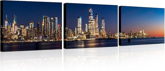 Black and White Wall Art View Across Hudson River of Skyscrapers of New York City Pictures Cityscape Paintings Canvas Artwork Urban Buildings Posters Prints Modern Decor Ready to Hang 12x48 Inch