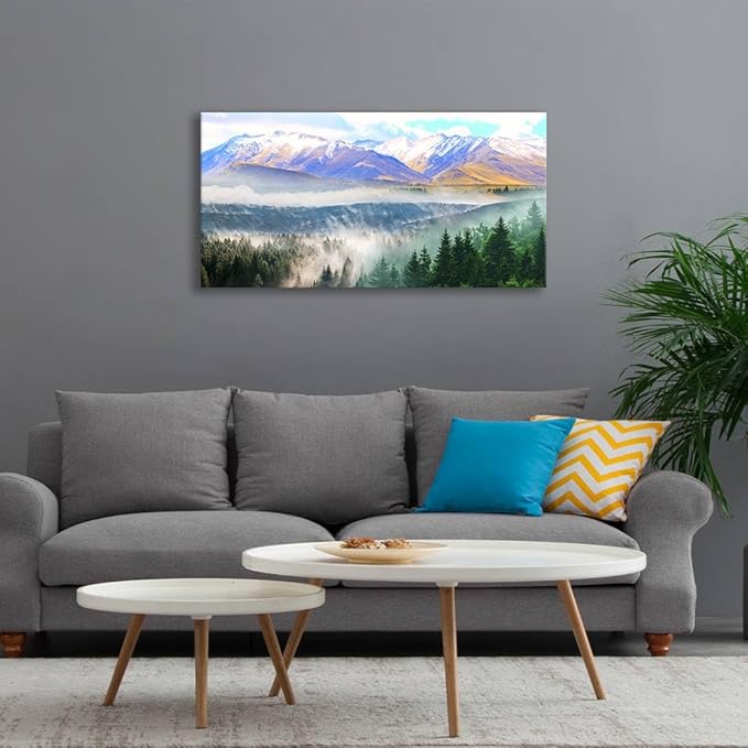 BYXART Canvas Wall Art for Bedroom Misty Forest Foggy Mountain Landscape Artwork Nature Picture Bathroom Decor Smoky Scenery Painting For Living Room Home Office Decorations 40L x 20W