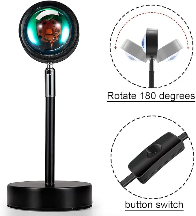 Balkwan Sunset Lamp Projection Rotation Rainbow Projection Lamp Led Romantic Visual Led Light Network Red Light with USB Modern Floor Stand Night Light Living Room Bedroom Decor (Rainbow Purple)