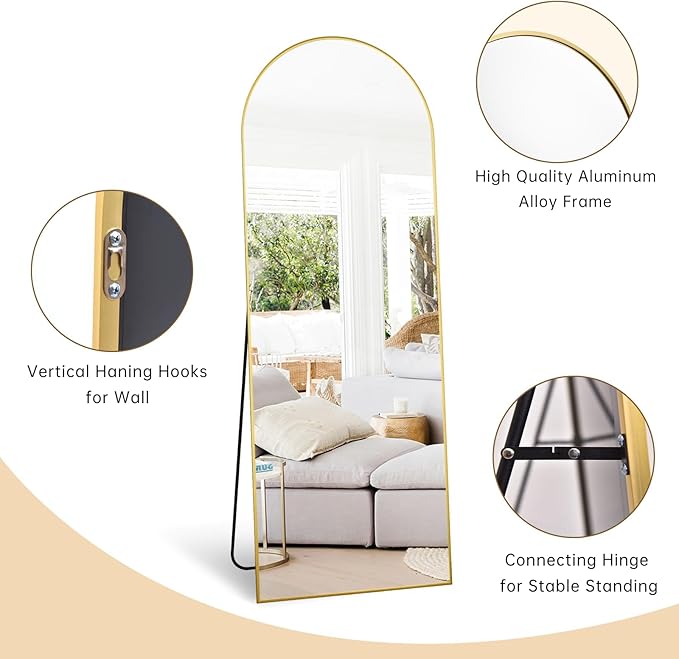 Arched Gold Full Length Mirror, 57"X20" Large Floor Mirrors, Full Body Mirror for Leaning or Hanging, Standing Mirrors for Bedroom, Living Room,Dressing Room, Aluminum Alloy Frame, Gold