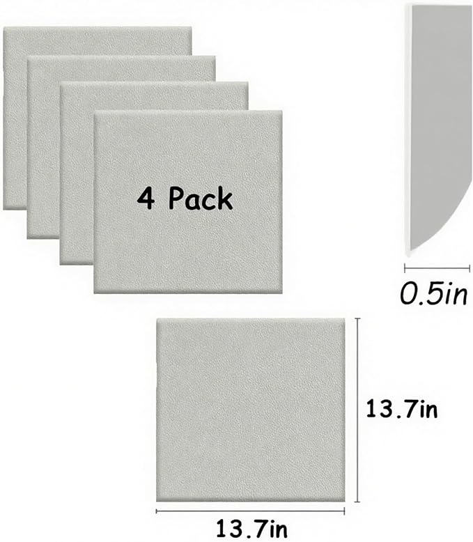 Antenat Peel and Stick Headboard, Self-Adhesive Headboard Panels for Wall, 3D Anti-Collision Wall Padding for Kids, Upholstered Wall Panels for Bedroom/Living Room, 4 Pack (Gray) 13.7"x13.7" Panels