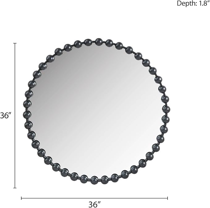 Madison Park Round Mirror, Metal Frame Circle Mirror 36 inch, Wall Art Decor Mounted Hanging for Entryway, Bathroom, hallway, Living Room, Vanity, Marlowe, Black
