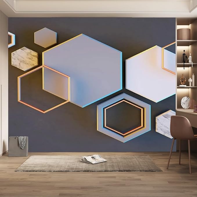 Colorblock Geometry Peel Stick Stick Wallpaper, Marble Photos Self Adhesive Removable 3D Murals, Large Waterproof for Living Room Bedroom Playroom Wall Decors,144" W x 100" H