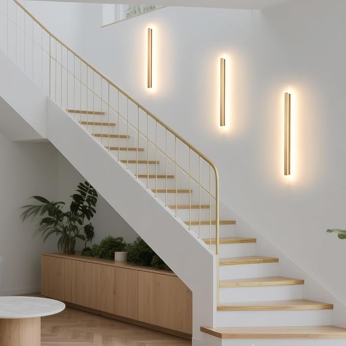 Modern Plug in Wall Sconces, 23.6 inch Frosted Gold LED Long Wall Lights, 12W Warm White 3000K Acrylic Indoor Wall lamp,with 59" Plug Cable for Bedroom, Living Room, Bathroom Makeup, Hallway