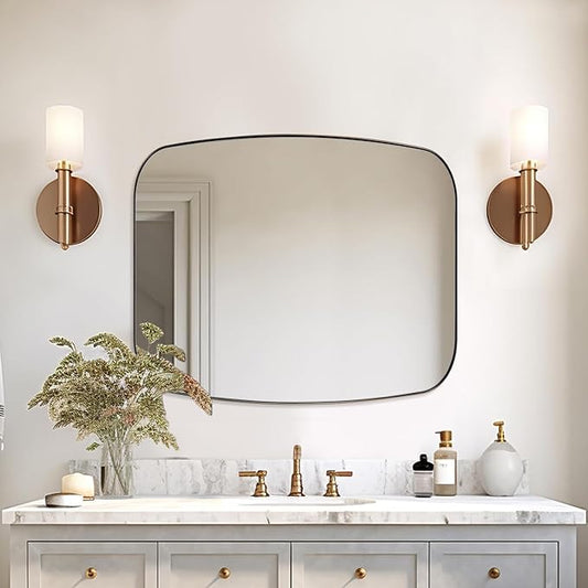 ANDY STAR Brushed Bronze Bathroom Mirror, 30x36 Oblong Mirror with Stainless Steel Metal Frame, Oval Vanity Mirror for Over Sink, Modern Anti Rust Wall Mounted