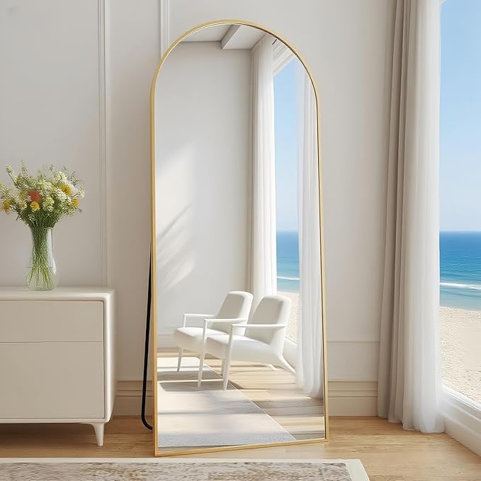 Arched Full Length Mirror, 65"x21" Gold Mirror with Stand, Full Body Mirrors for Leaning Against or Wall Mounted, Large Floor Mirrors for Bedroom, Living Room, Gold