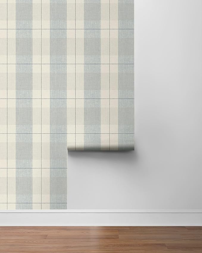 NextWall Lenox Hill Plaid Peel and Stick Wallpaper (Blue & Beige)
