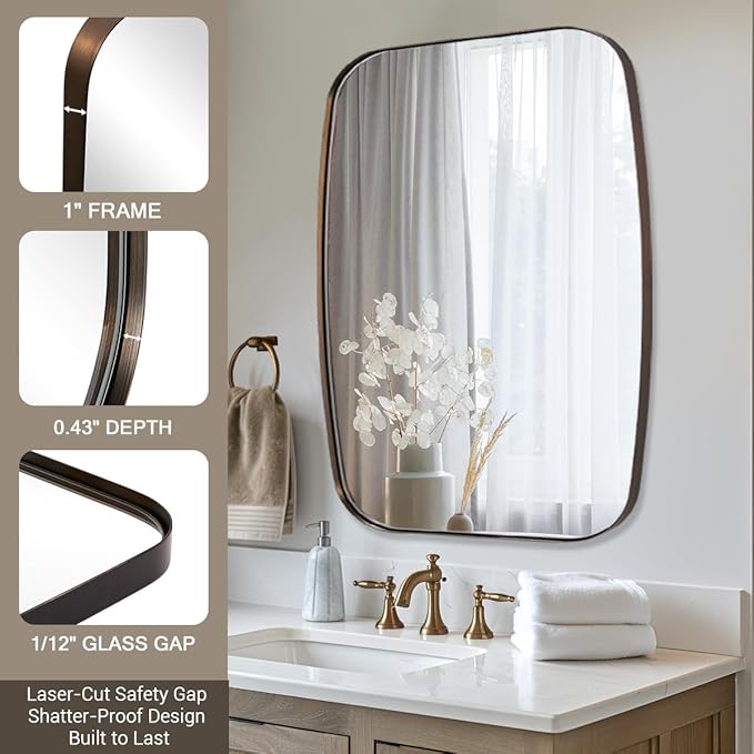 ANDY STAR Brushed Bronze Bathroom Mirror, 30x40” Oblong Mirror with Stainless Steel Metal Frame, Oval Vanity Mirror for Over Sink, Modern Anti Rust Wall Mounted