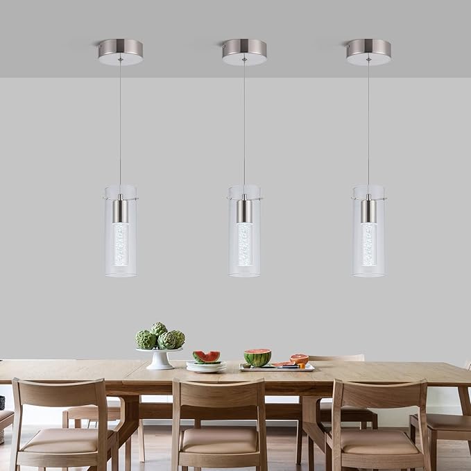 3 Pack Pendant Lights Kitchen Island, 6000K Kitchen Island Dining Room Light Pendant Lighting Fixtures Bubble Crystal Chandelier Over Island Table Modern Hanging Light for Bar Dining Room