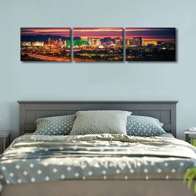 Black and White Wall Pictures for Living Room Las Vegas Skyline Painting on Canvas Wall Decor Art Nevada Cityscape Building Panorama Bedroom Wall Art Modern Artwork Framed Ready to Hang 16x72 Inch