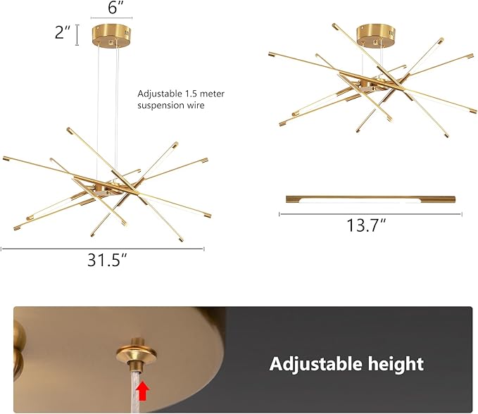 Modern Gold Chandelier,12 Lights Linear Pendant Light Fixtures LED Chandeliers for Dining Room Farmhouse Hanging Light for Bedroom,Living Room,Kitchen Island