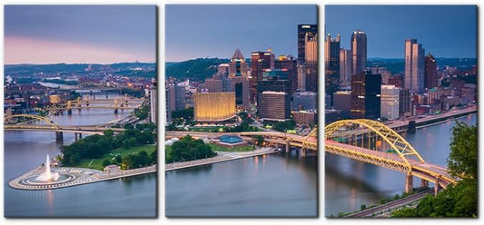 Pacimo Canvas Wall Decor for Living Room Bedroom Office Pittsburgh Cityscape Wall Art for Decorations Mount Washington Canvas Wall Prints City Skyline Picture for Home Decor Framed - 20"x28"x3 Panels