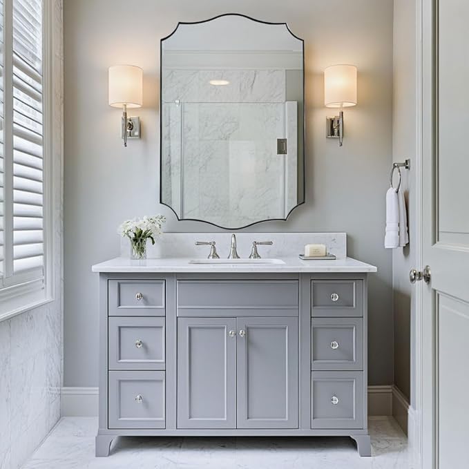 ANDY STAR Chrome Mirror 24x36, Polished Silver Bathroom Mirror, Modern Wavy Mirror with Sophisticated Curved Design, SUS304 Anti-Rust, 1’’ Deep Wall-Mounted Vertically/Horizontally