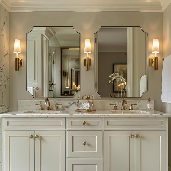 30x40 Inch Gold Scalloped Mirror, Large Bathroom Vanity Mirror with Stainless Steel Metal Frame, Anti-Rust, Shatterproof HD Glass, Unique Irregular Mirror for Bathroom, Bedroom, Living Room