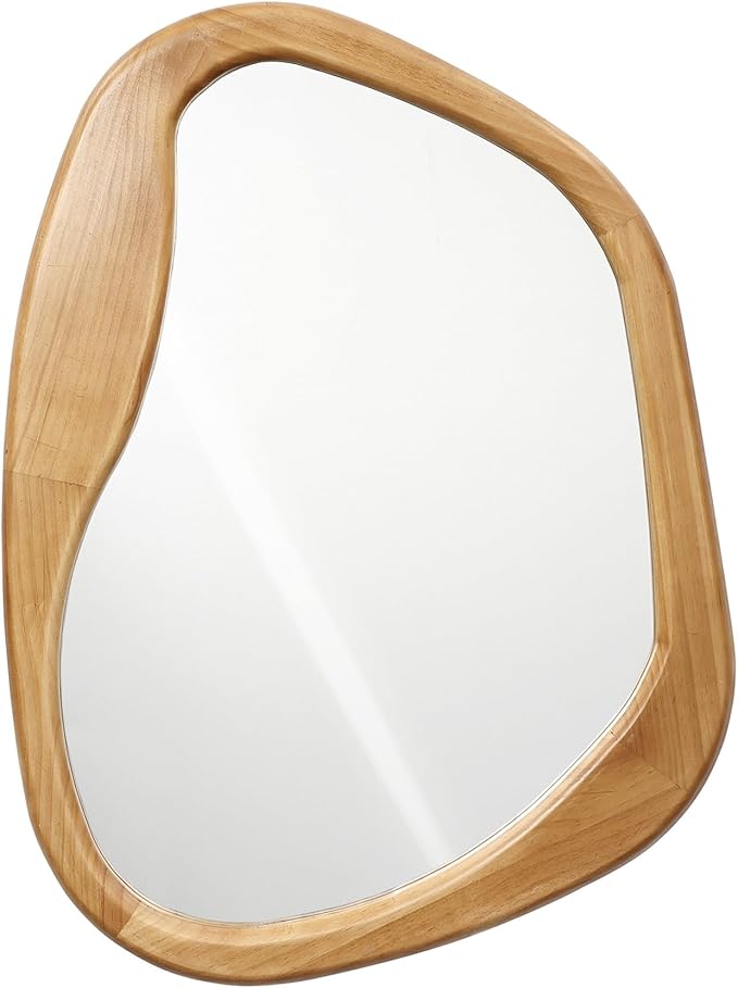 LuxenHome Irregular Oblong Wall Mirror,Accent with Natural Wood Frame,Rustic Bathroom Mirror,Vanity Makeup Mirror, Wall Mounted Mirror for Living Room,Entryway,Bedroom,Decorative Mirror
