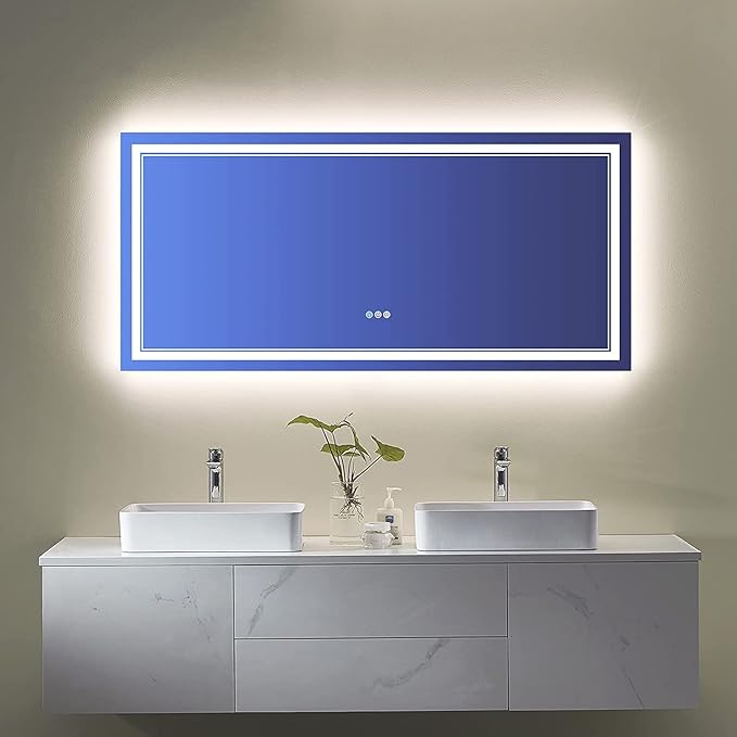 60x28 Inch LED Bathroom Mirror with Lights, RGB Color Changing Lighted Mirrors for Bathroom Wall, Dimmable, Anti-Fog,Large LED Mirror for Bathroom (RGB Multicolor Backlit+Front-Lit)