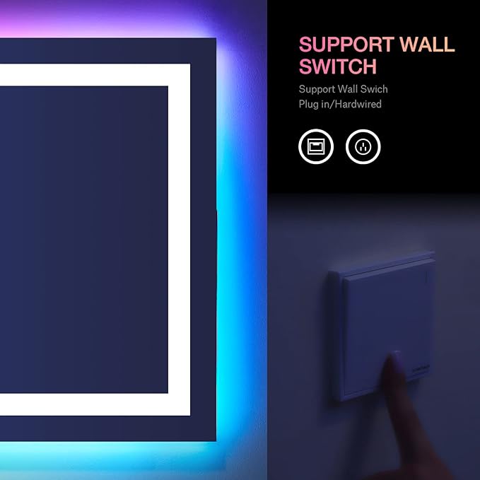 LOAAO 55X30 Inch RGB LED Bathroom Mirror with Lights, Anti-Fog, Dimmable Lighted Bathroom Vanity Mirror, Colorful Multiple Light Modes, RGB Backlit + Front Light, Memory Function