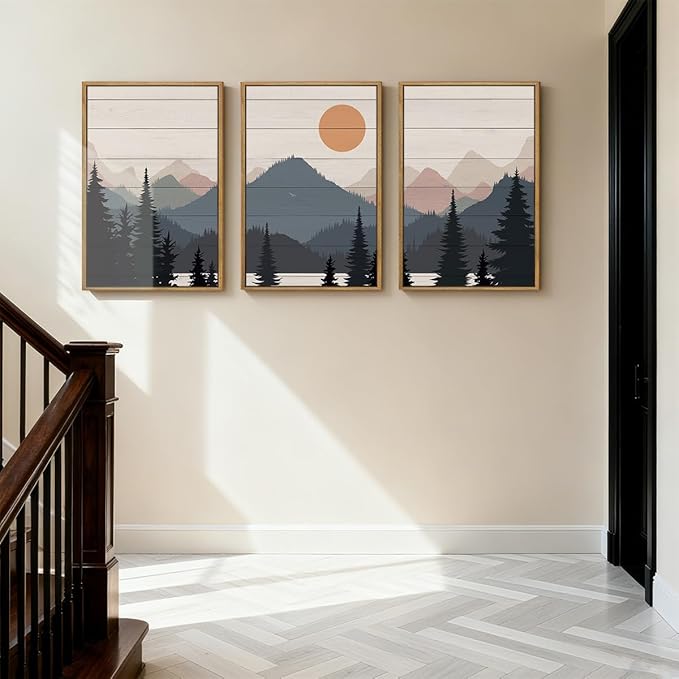Anyzal Large Mountain Wall Art Decor Framed Boho Mountain Artwork Prints for Bedroom Living Room Office 16x24 Inch Set of 3