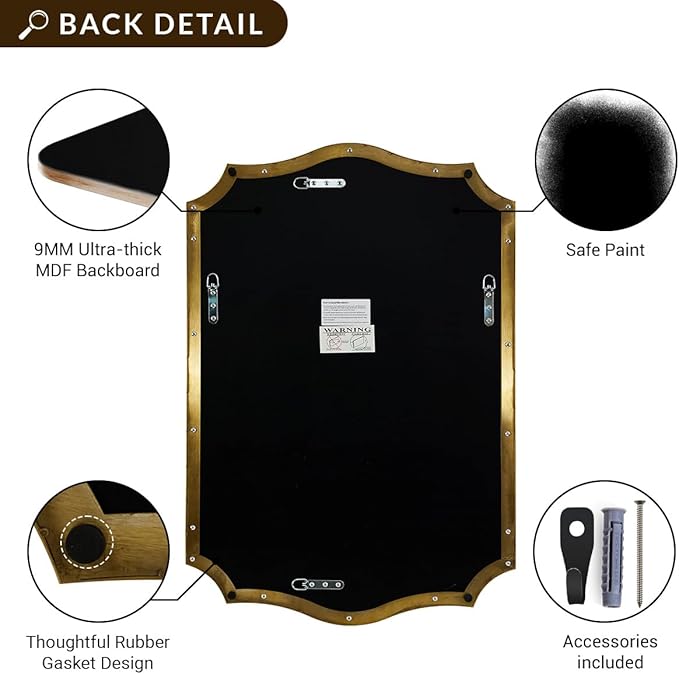 ANDY STAR Gold Mirrors, 24x32 Inch Bathroom Vanity Mirror, Antique Brass Asymmetrical Mirror, Unique Rectangle Mirror with Sophisticated Curved Design, Ideal for Home Decor