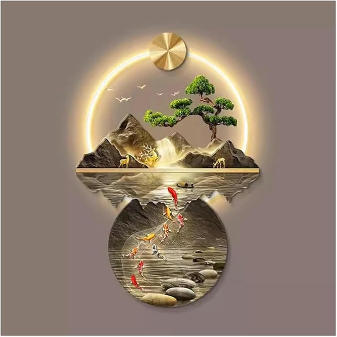 DLYZAYE 3D Wall Art Decor Wall Sculptures Wall Hanging Art with Led Light Wall Art Decorations Lamp Oriental Decor Traditional Chinese Wall Hanging Painting~/