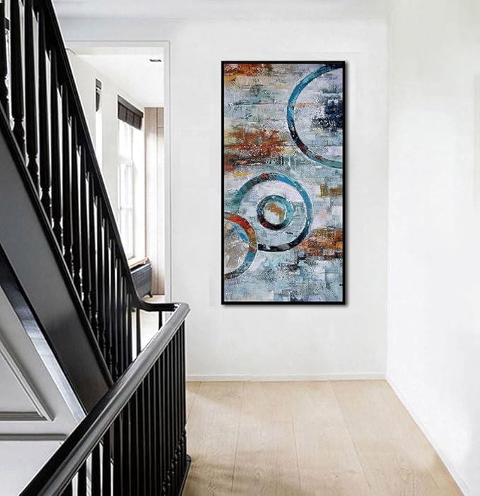 Arjun Abstract Wall Art Modern Grey Brown Picture Geometric Canvas Circle Block Painting, Large Size Simple Artwork Ready to Hang Framed for Bedroom Living Room Bathroom Home Office Wall Décor 40"x20"