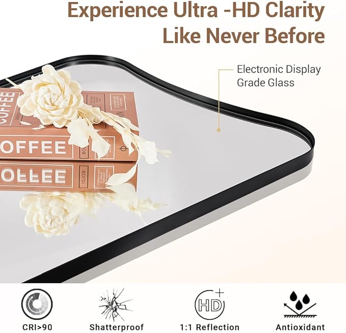 ANDY STAR 30x48 Inch Matte Black Mirror, Modern Bathroom Mirror in Premium Stainless Steel Thin Frame Deep 1", Large Decorative Mirror for Wall (Hangs Vertically Only)