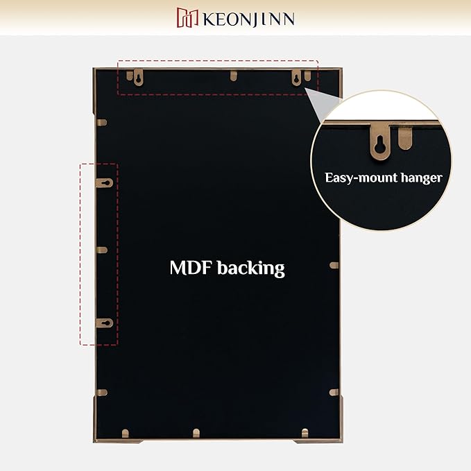 Keonjinn Brass Vintage Mirror for Wall, 40" x 30" Antique Gold Mirrors with Metal Frame, Baroque Style Decoration for Mantle, Bathroom, Living Room, Fireplace, Bedroom, HD Shatterproof Glass