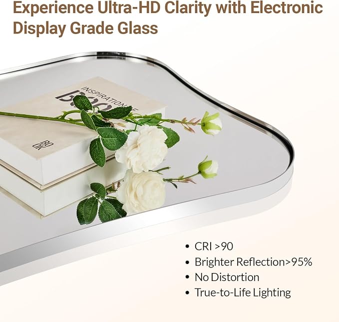 ANDY STAR 24x36'' Chrome Mirrors, Modern Rounded Corner Irregular Bathroom Mirrors with Notched Edges in 1 Inch Stainless Steel Frame Wall Mounted for Bathroom Vanity Home Decor