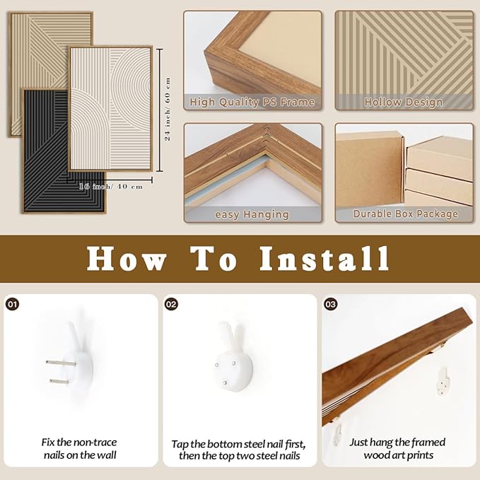 BINCUE Neutral Abstract Wall Art Decor Mid Century Modern Wall Paintings Boho Artwork for Living Room Bedroom Bathroom 16x24 Inch Set of 3