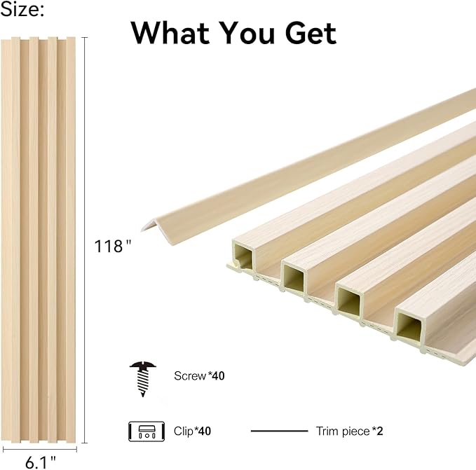 8-Pack WPC Wall Panels 118’’ x 6.1’’ 3D Slat Wall Panel Acoustic Wall Paneling for Interior Wall Decor TV Background Kitchen Bedroom Natural Wood