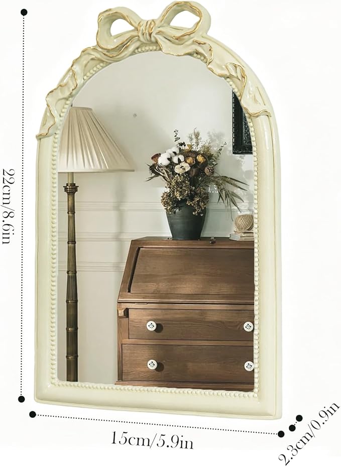 Light Luxury Girly Bowknot Vanity Mirror, French Vintage Bathroom Mirror for Over Sink/Wall, Decorative Espejos para Baños for Bedroom & Bath (Bow-Yellow Gold, 15" L x 22" W)