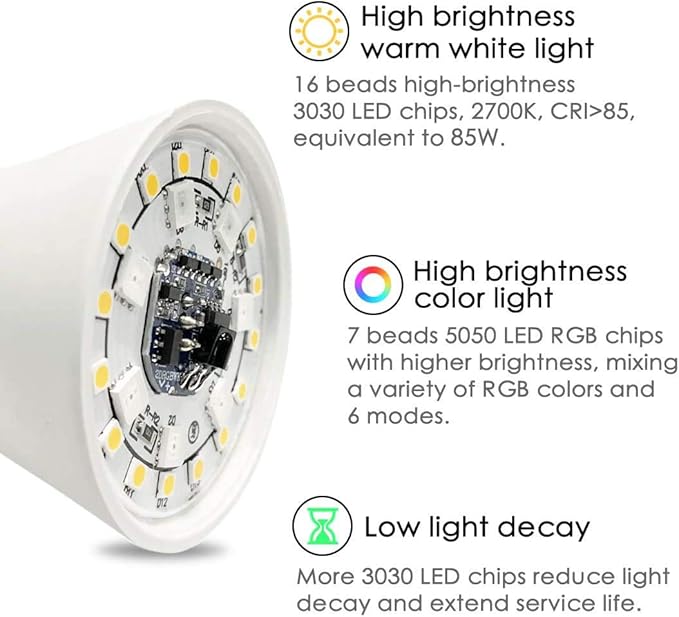 LED Light Bulbs 85W Equivalent 1200lm, RGB Color Changing Light Bulb, 6 Moods - Memory - Sync - Dimmable, A19 E26 Screw Base, Timing Remote Control Included (Pack of 4)