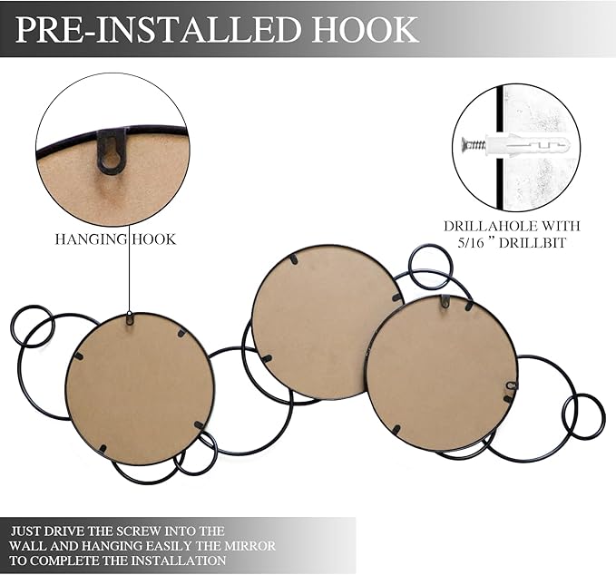 Wall Mirror Decorative, Large Decorative Mirrors for Wall Decor, Round Black Mirror Wall Art, Wall Mirrors for Living Room, Entryway, Bedroom, Dining Room Kitchen 45''x25.5''