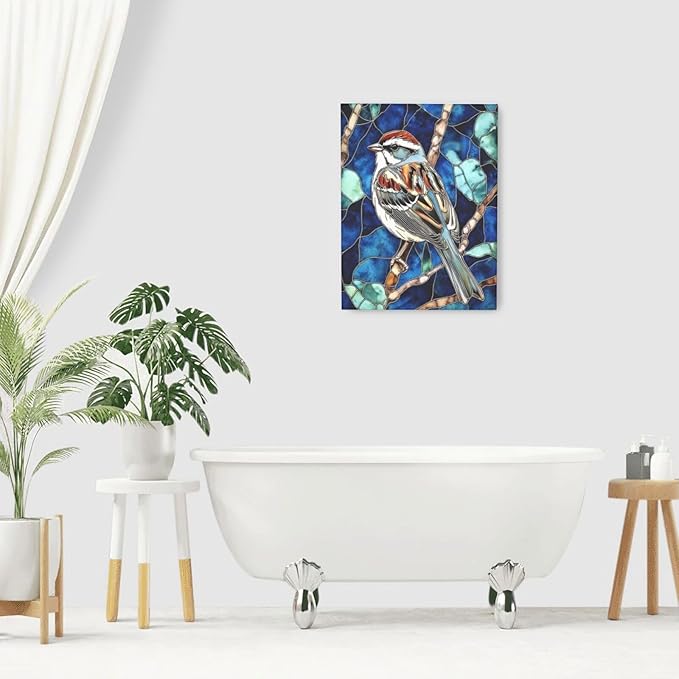 Bird Wall Art For Woman Cute Sparrow Nursery Canvas Wall Decor Vintage Aesthetic Pictures Paintings Prints Artwork Framed Decorations For Bathroom Bedroom Living Room Office Gifts 12" x 16"
