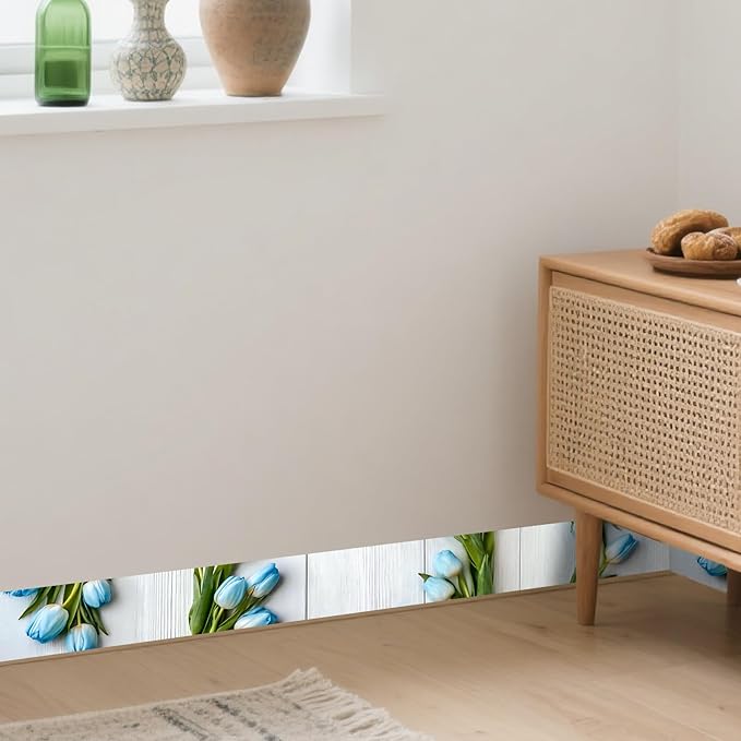 Nuxovilar Wallpaper Border Peel and Stick, Blue Tulip Floral Pattern Self-Adhesive Wallpaper, PVC 3.94×16.4 Ft, Decorative for Bedroom, Living Room, Spring Home Decor